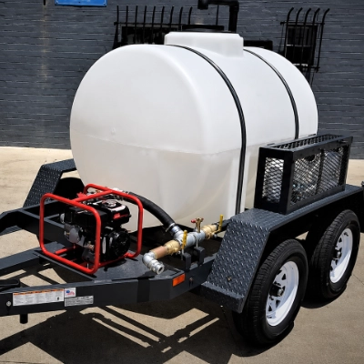 Mobile water tank trailer with four pump options, site tow water bowser