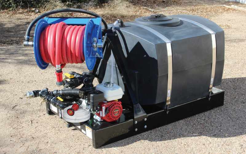 Pickup-mounted fire skid unit for single-property staging