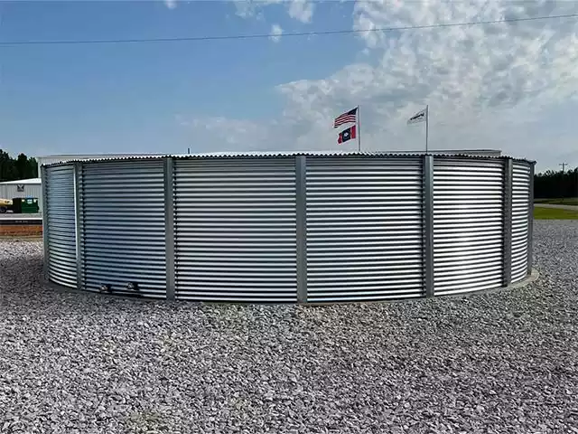 One Clarion corrugated tank on a gravel base
