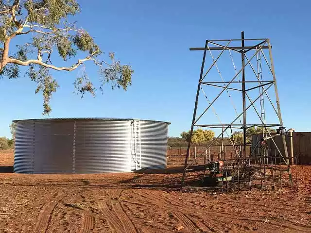 Corrugated steel tank installed on a ranch