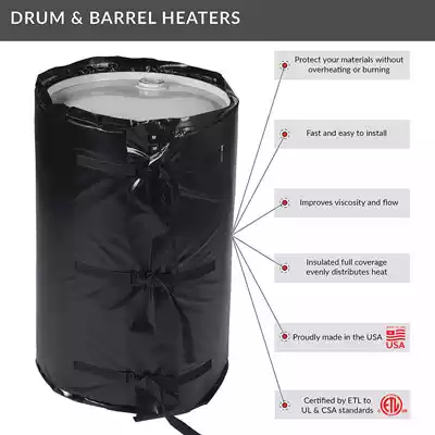 Short infographic on the features and benefits of the drum and barrel heater blanket