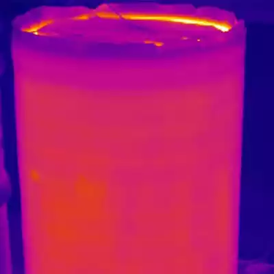 Thermal image of a heater blanket wrapped around a 55 gallon drum