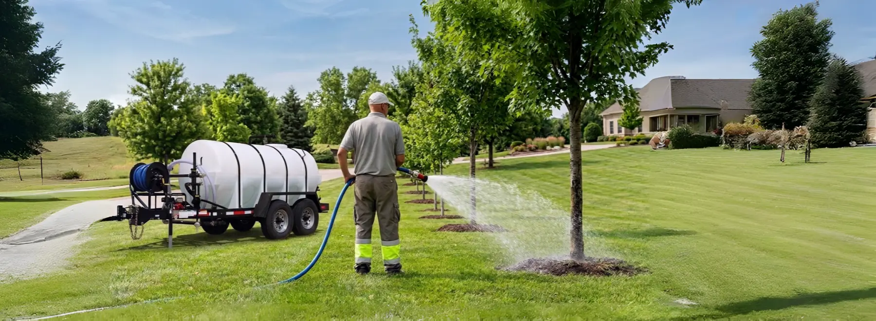 Water trailer watering newly installed landscape