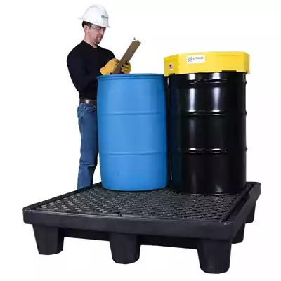 Spill pallet with two drums being stored on it